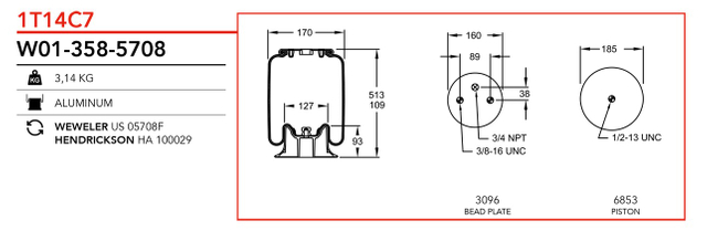 W01-358-5708 | Firestone Airide ኤር ስፕሪንግ ለ Hendrickson አክሰል