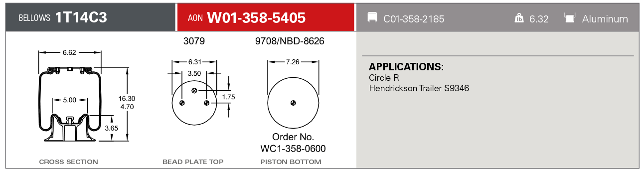 W01-358-5405 | Firestone Airide Air Spring kanggo Hendrickson Axle