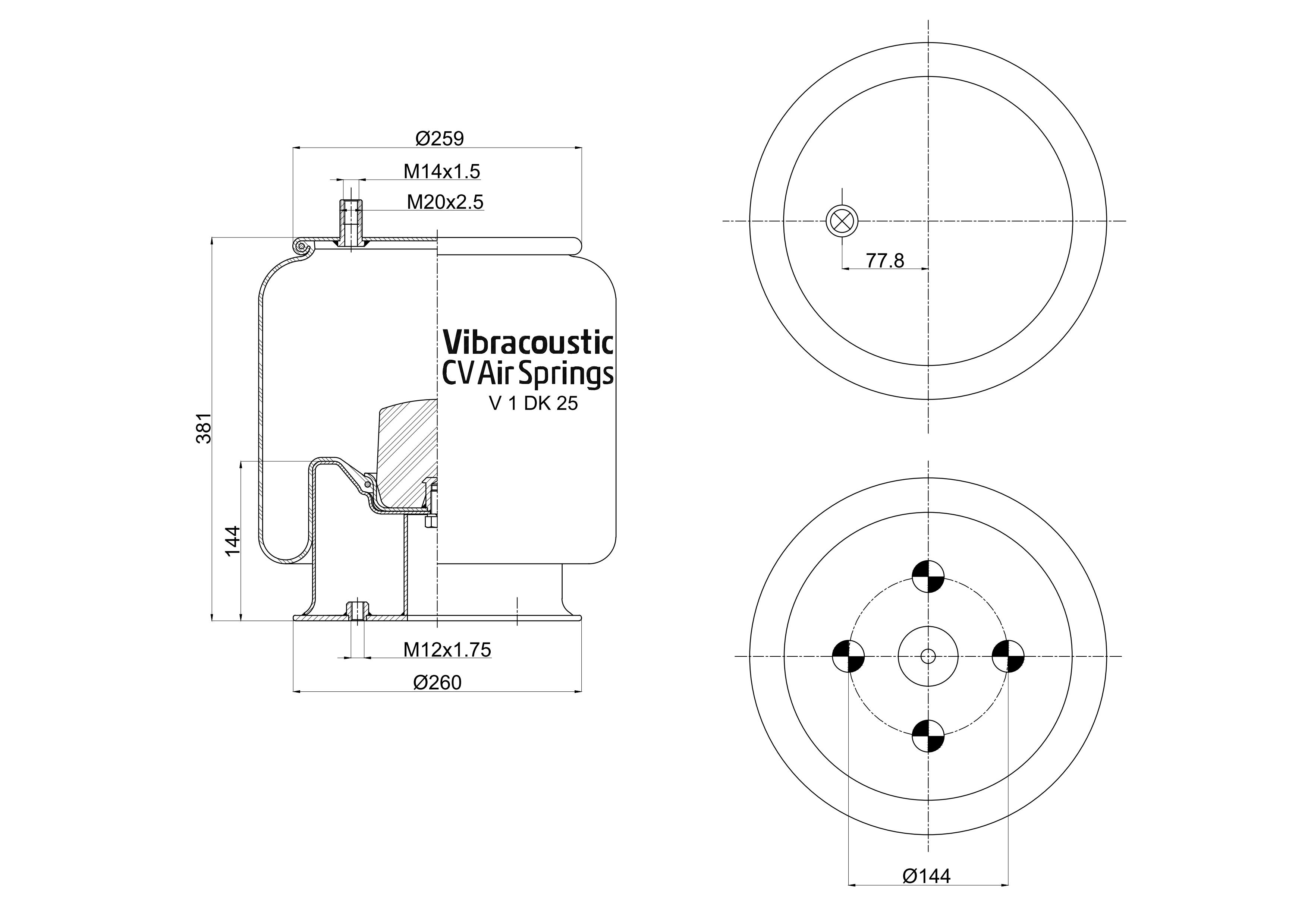V 1 DK 25-8747 | Vibracoustic Aircruise Luftfjeder til Daimler TAS HT250 Trailer