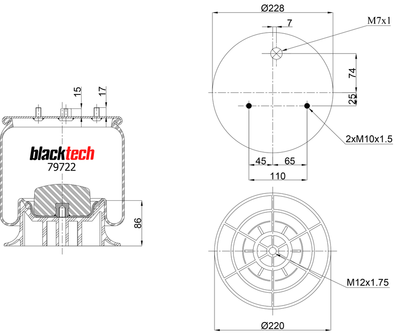 RML 79722 CP2 | Blacktech luftfjeder til Scania P, G, R, T-serie lastbil