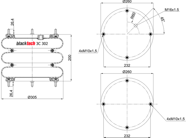 3C 302-200 P03 | Blacktech الزنبرك الهوائي لمقطورة Fruehauf