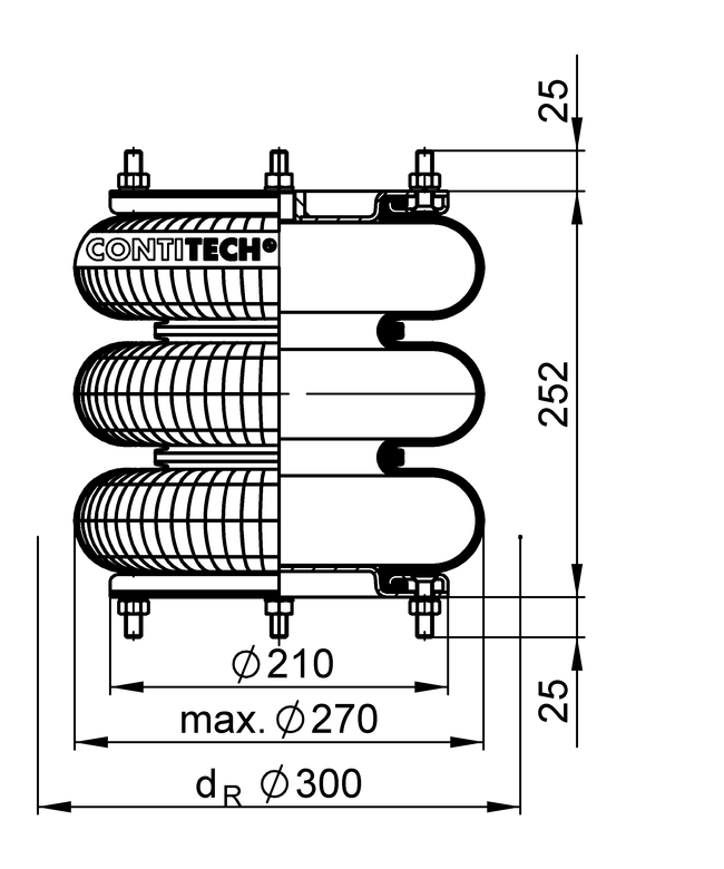 FT 210-32 1/2 M10 | Continental ContiTech สปริงลมสำหรับระบบกันสะเทือน Weweler